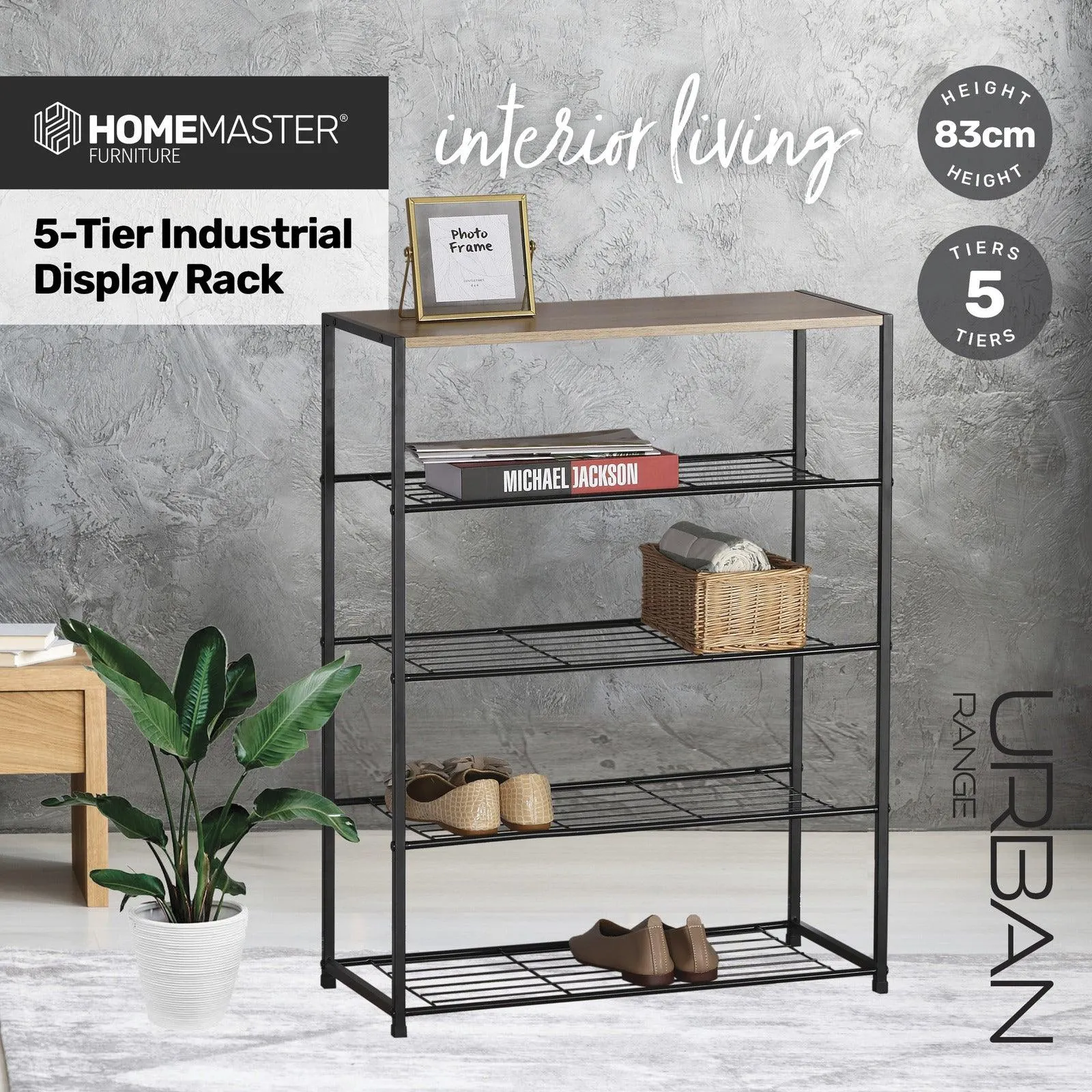 Home Master Display Shelf/Rack 5 Tier Sleek Modern Industrial Design 83cm