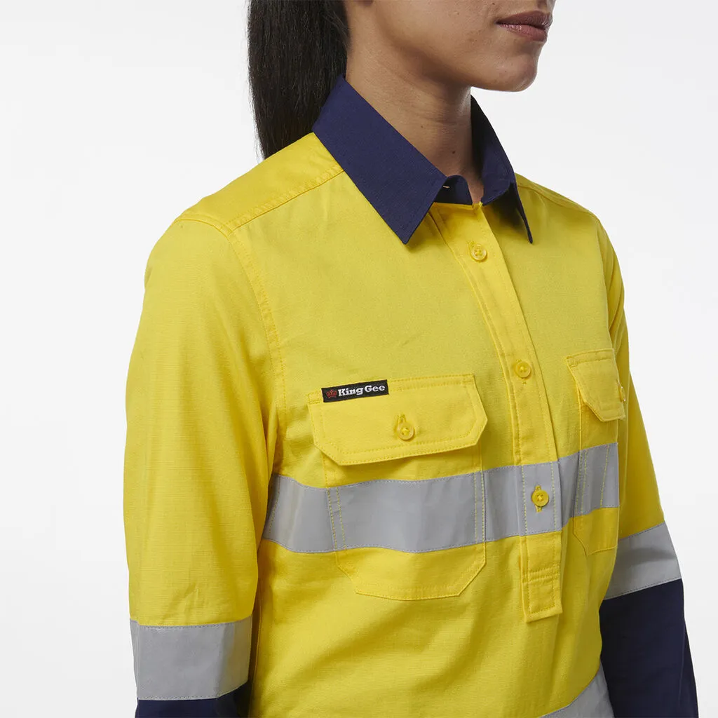 King Gee Women's Workcool Vented Closed Front Reflective Shirt (K44230)