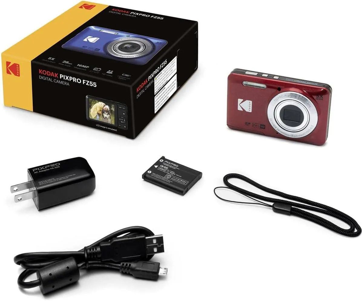 Kodak PIXPRO FZ55-RD - Compact 16MP Digital Camera with Enhanced 5X Friendly Zoom - Red