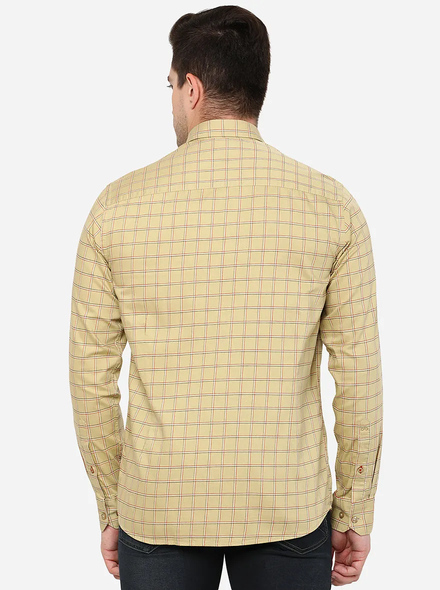 Lark Yellow Checked Slim Fit Casual Shirt | JadeBlue