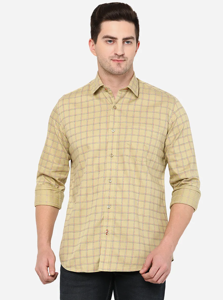 Lark Yellow Checked Slim Fit Casual Shirt | JadeBlue