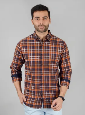 Leather Brown Checked Slim Fit Casual Shirt | Greenfibre