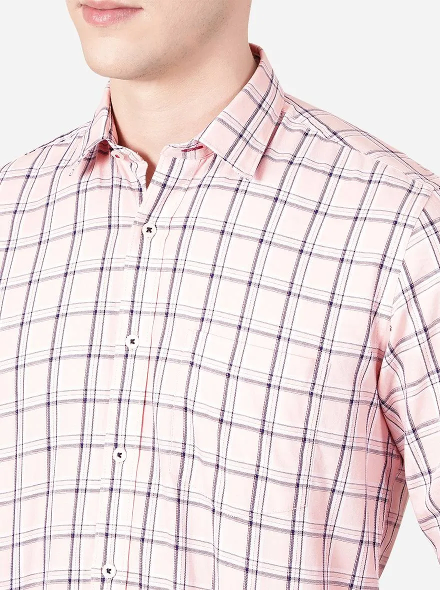 Light Pink Checked Slim Fit Casual Shirt | Greenfibre