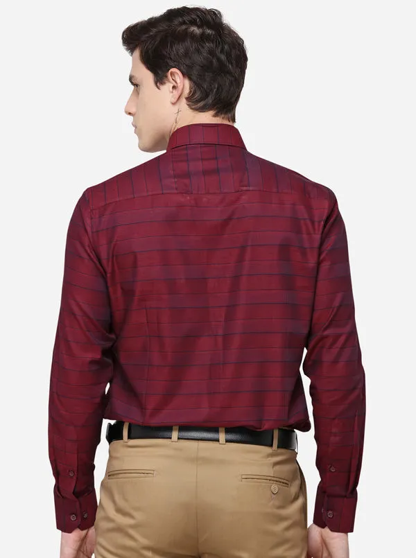 Maroon & Navy Blue Striped Slim Fit Formal Shirt | JadeBlue