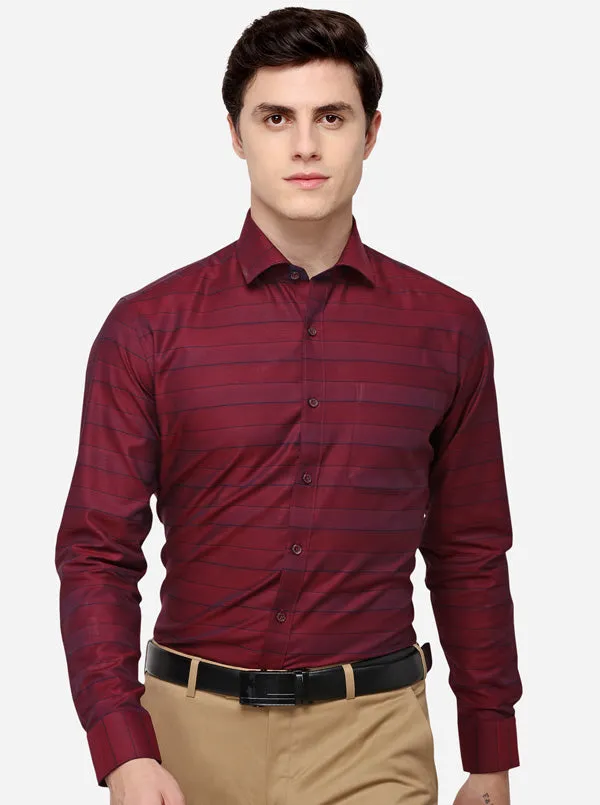 Maroon & Navy Blue Striped Slim Fit Formal Shirt | JadeBlue