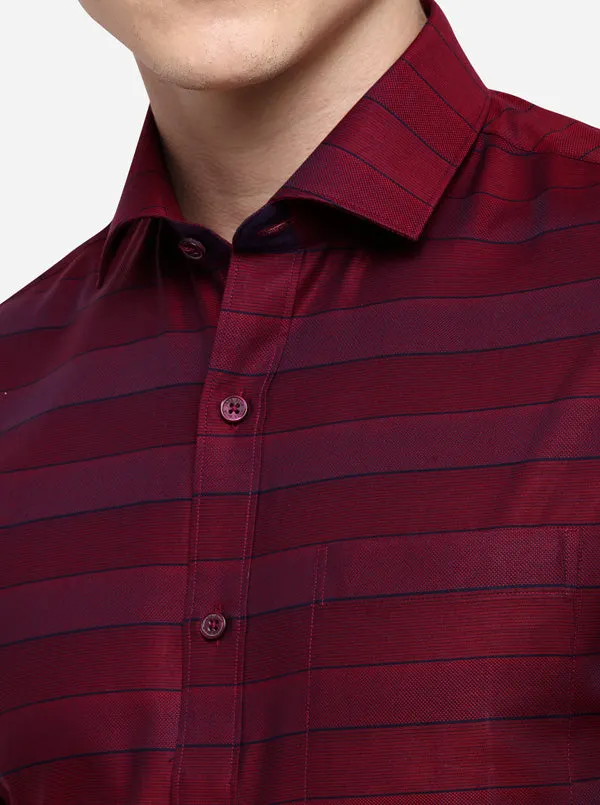 Maroon & Navy Blue Striped Slim Fit Formal Shirt | JadeBlue