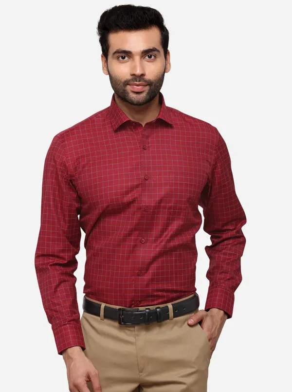 Maroon Checked Regular Fit Formal Shirt | Greenfibre