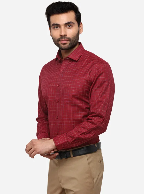 Maroon Checked Regular Fit Formal Shirt | Greenfibre