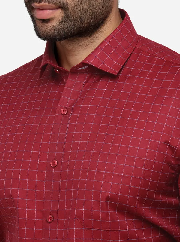 Maroon Checked Regular Fit Formal Shirt | Greenfibre