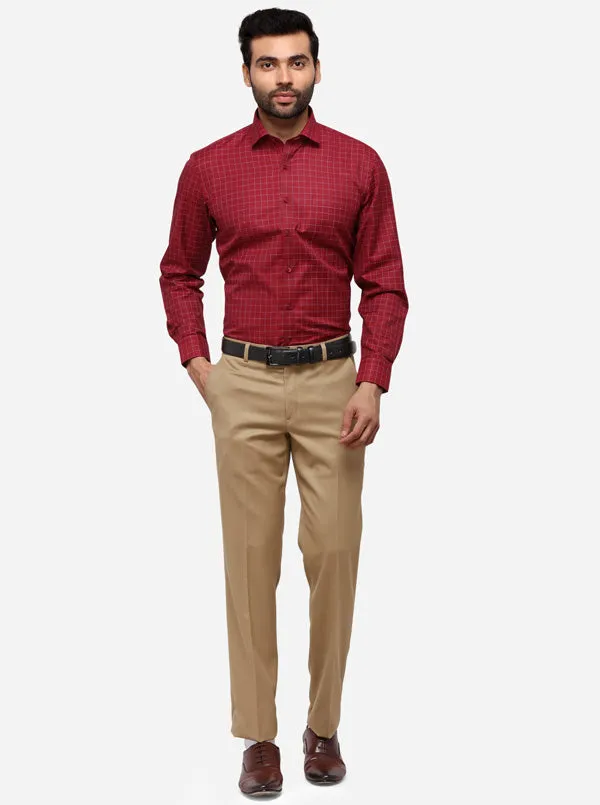 Maroon Checked Regular Fit Formal Shirt | Greenfibre