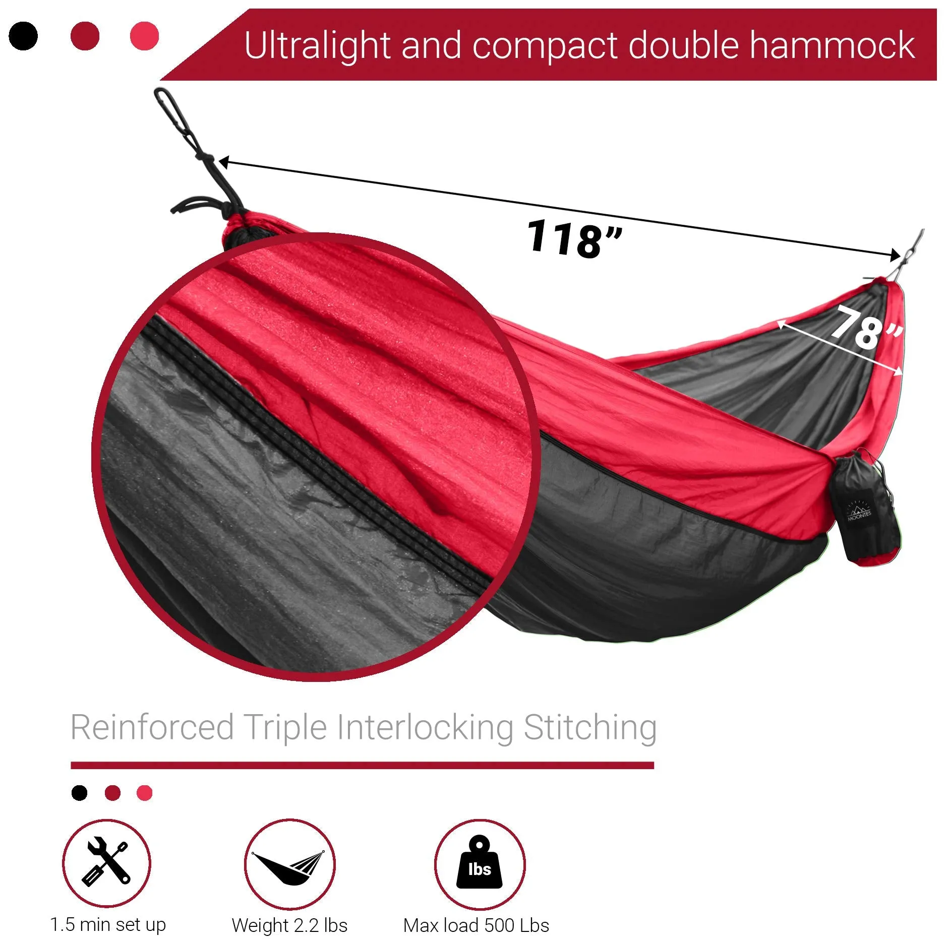 Nylon Double Camping Hammock with Straps - Moontes