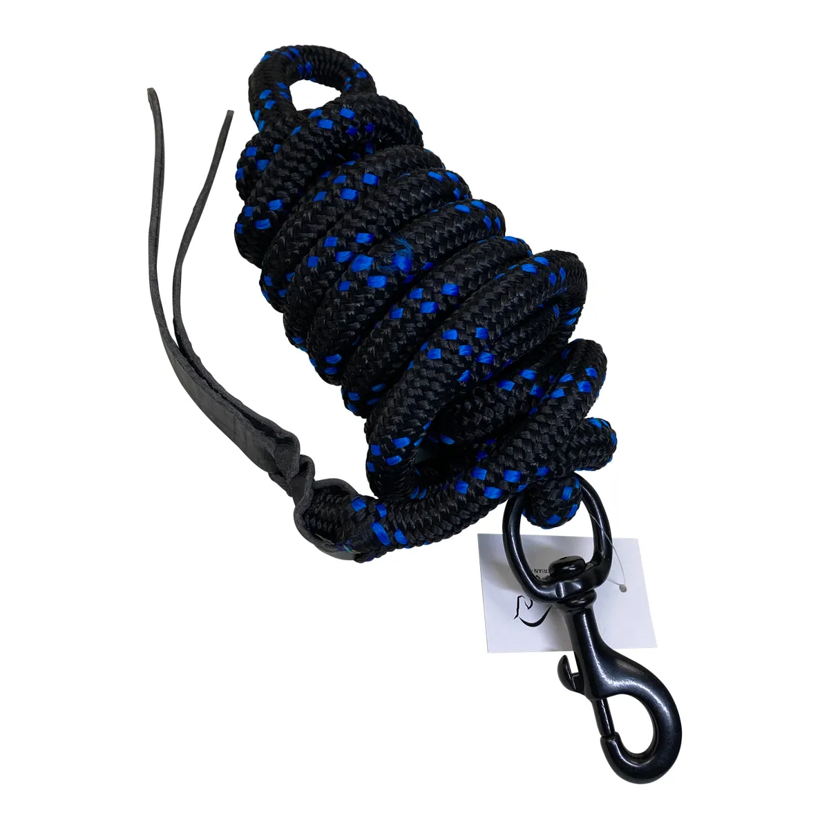 Nylon Lead Rope w/Leather Popper in Black/Blue