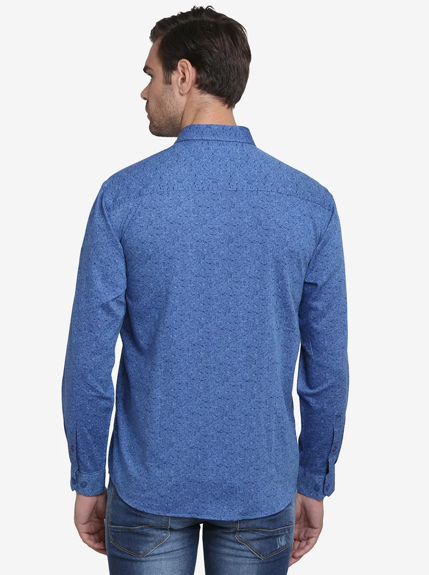 Ocean Blue Printed Slim Fit Casual Shirt  | JadeBlue