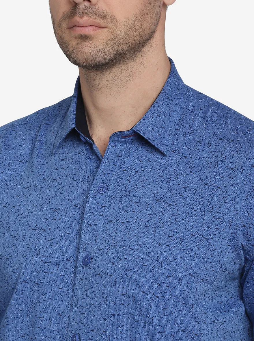 Ocean Blue Printed Slim Fit Casual Shirt  | JadeBlue