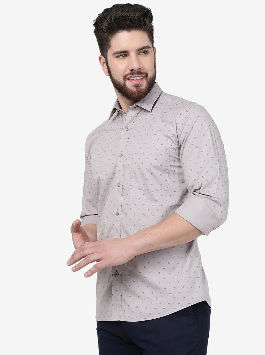 Opal Grey Printed Slim Fit Semi Casual Shirt | JadeBlue