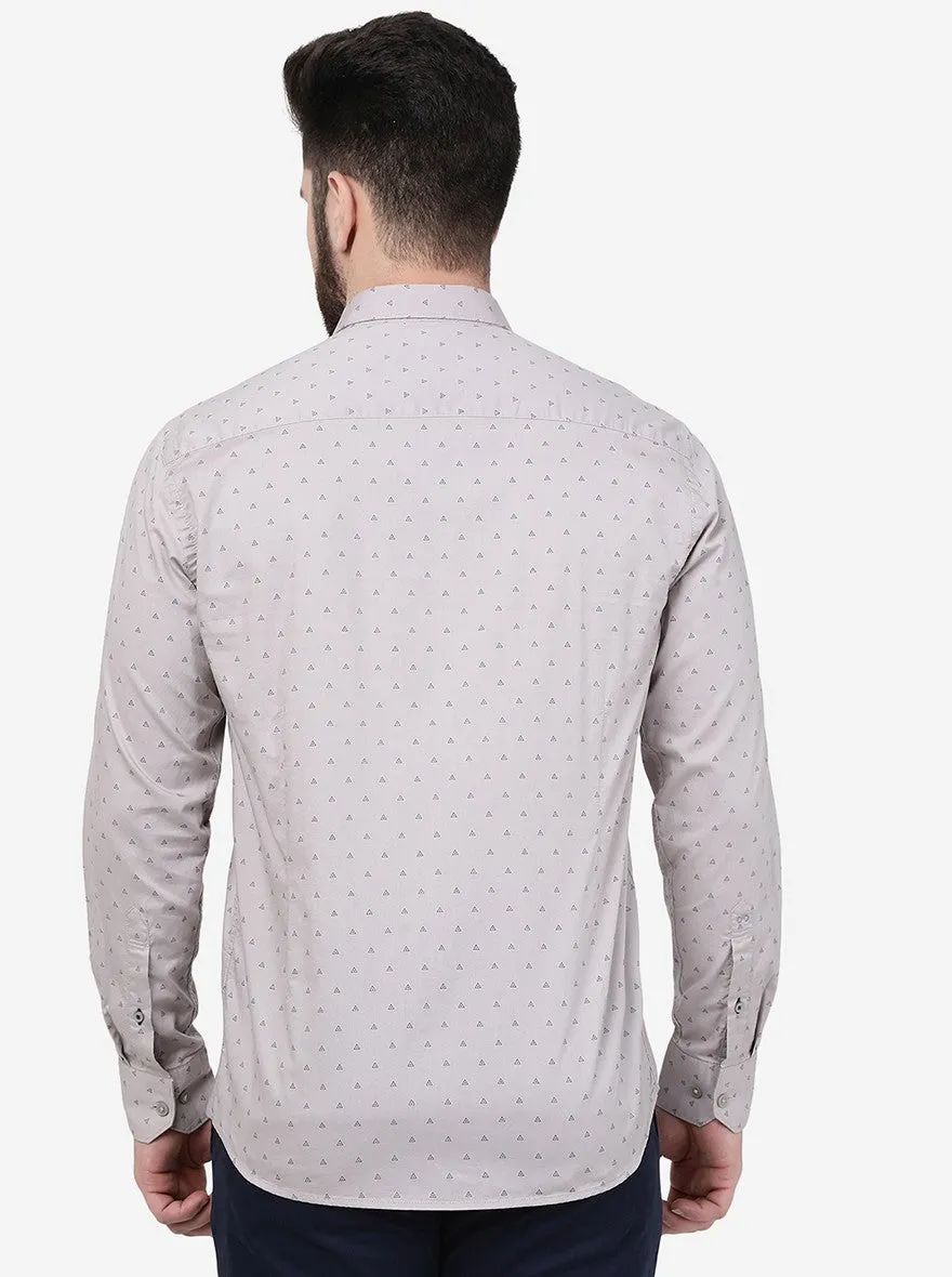 Opal Grey Printed Slim Fit Semi Casual Shirt | JadeBlue