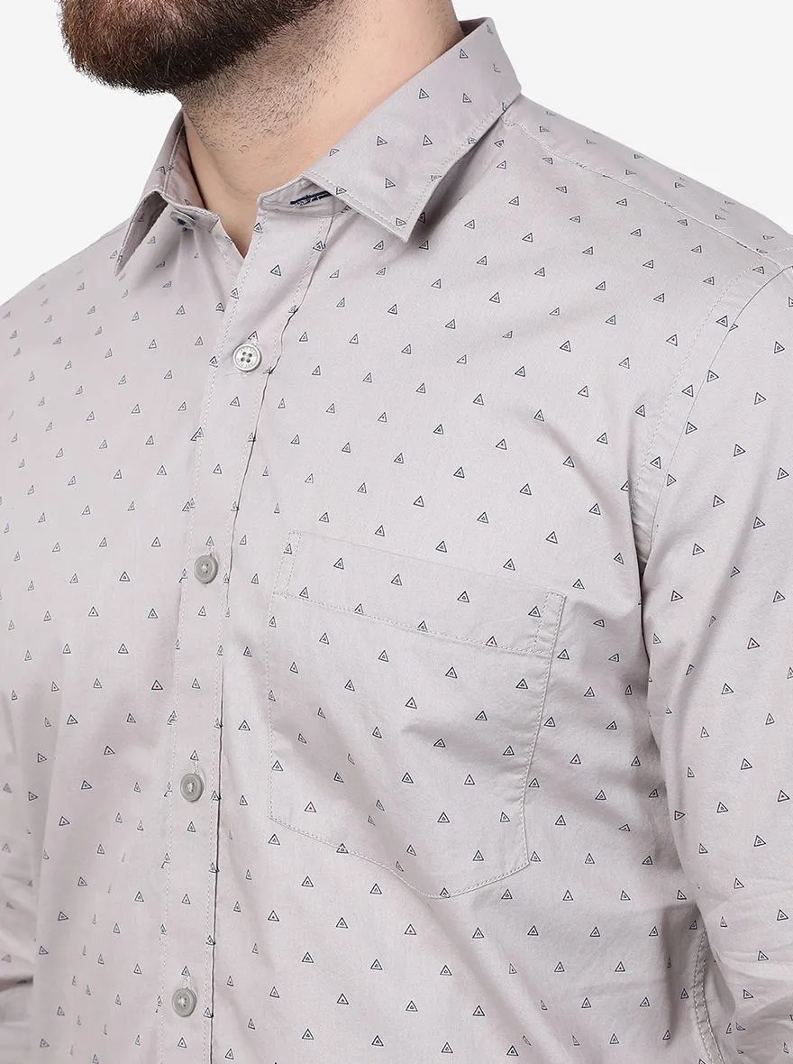 Opal Grey Printed Slim Fit Semi Casual Shirt | JadeBlue