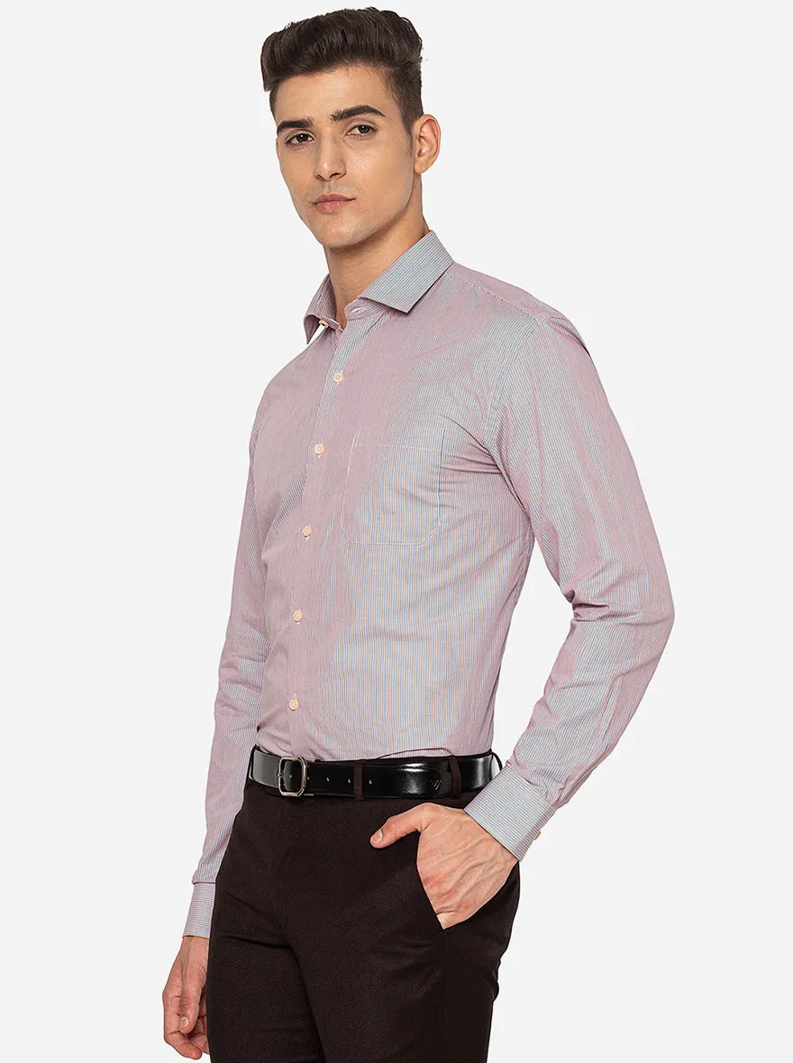 Orange & Blue Striped Regular Fit Formal Shirt | JadeBlue