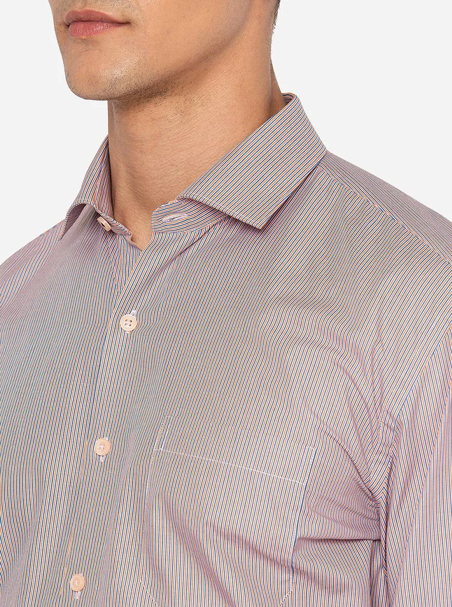 Orange & Blue Striped Regular Fit Formal Shirt | JadeBlue