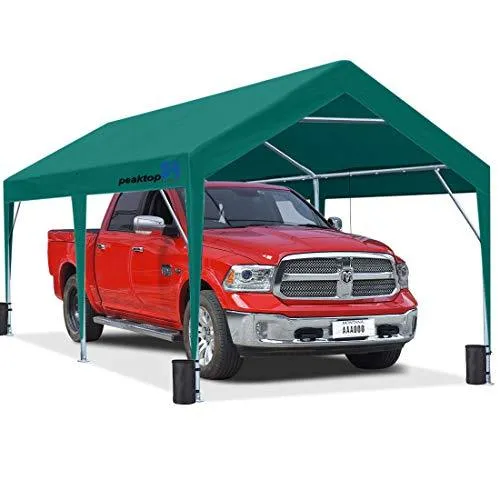 Peaktop Outdoor 10 x 20 ft Upgraded Heavy Duty Carport Car Canopy Portable Garage Tent Boat Shelter with Reinforced Triangular Beams and 4 Weight Bags,Green