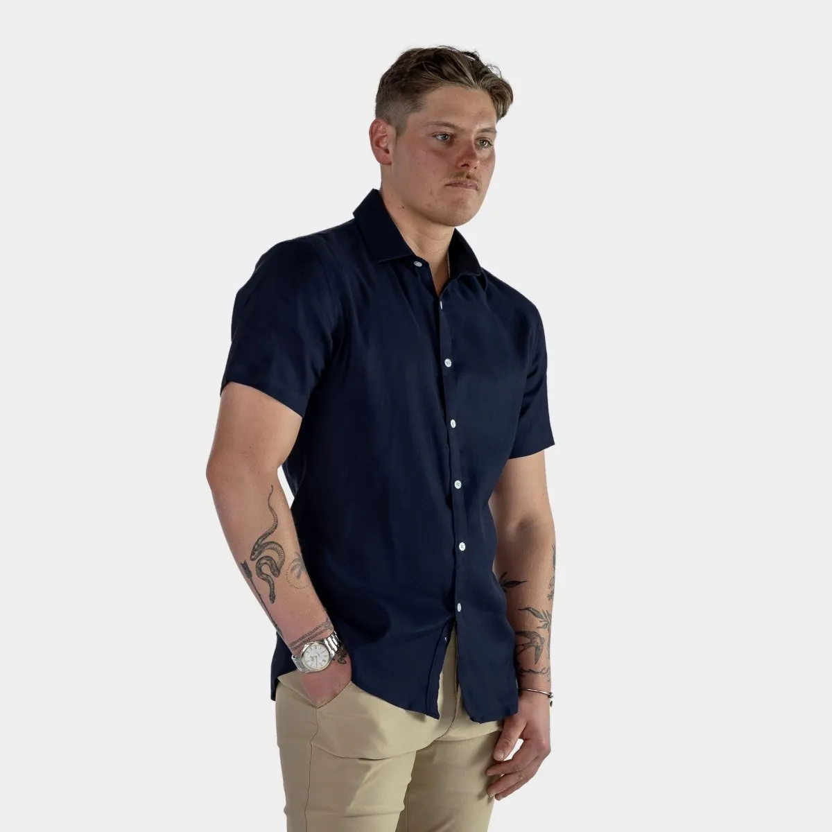 Performance Linen Short Sleeve Shirt - Navy