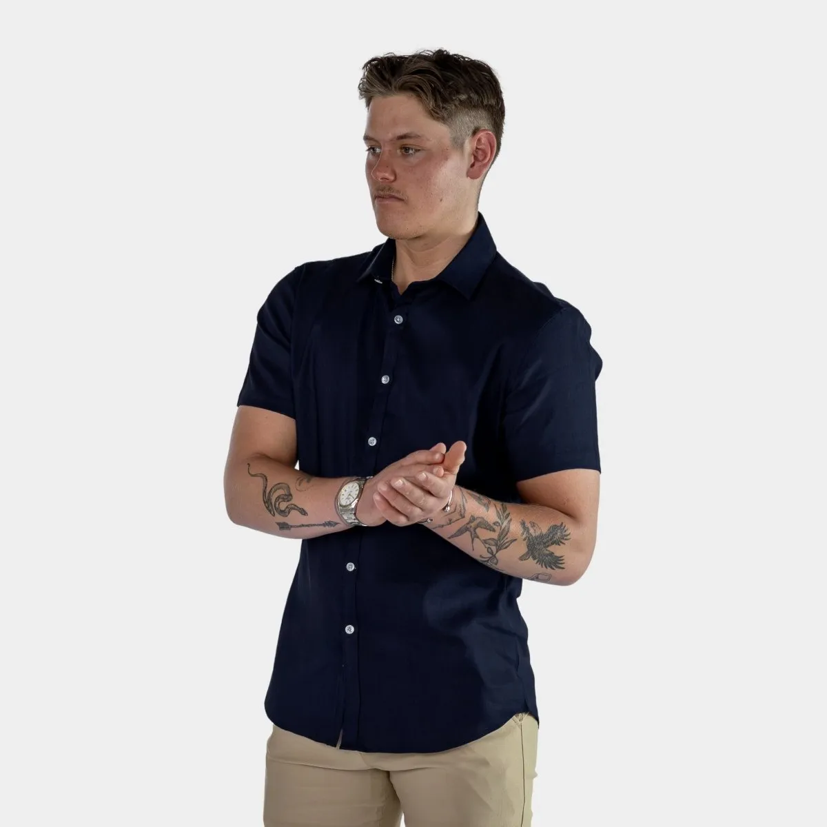 Performance Linen Short Sleeve Shirt - Navy