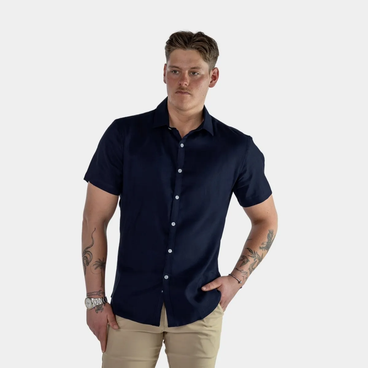 Performance Linen Short Sleeve Shirt - Navy