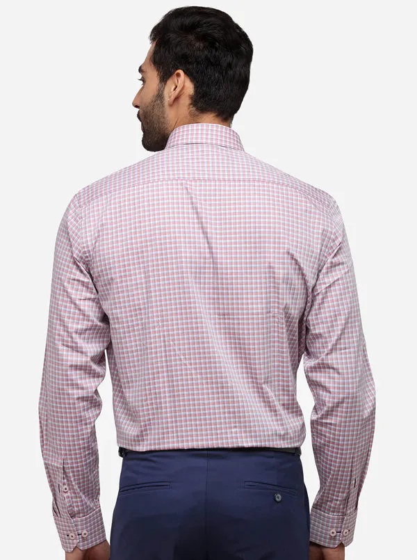 Pink & Grey Checked Regular Fit Formal Shirt | JadeBlue