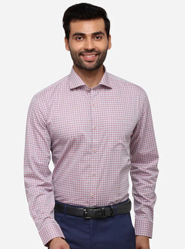 Pink & Grey Checked Regular Fit Formal Shirt | JadeBlue