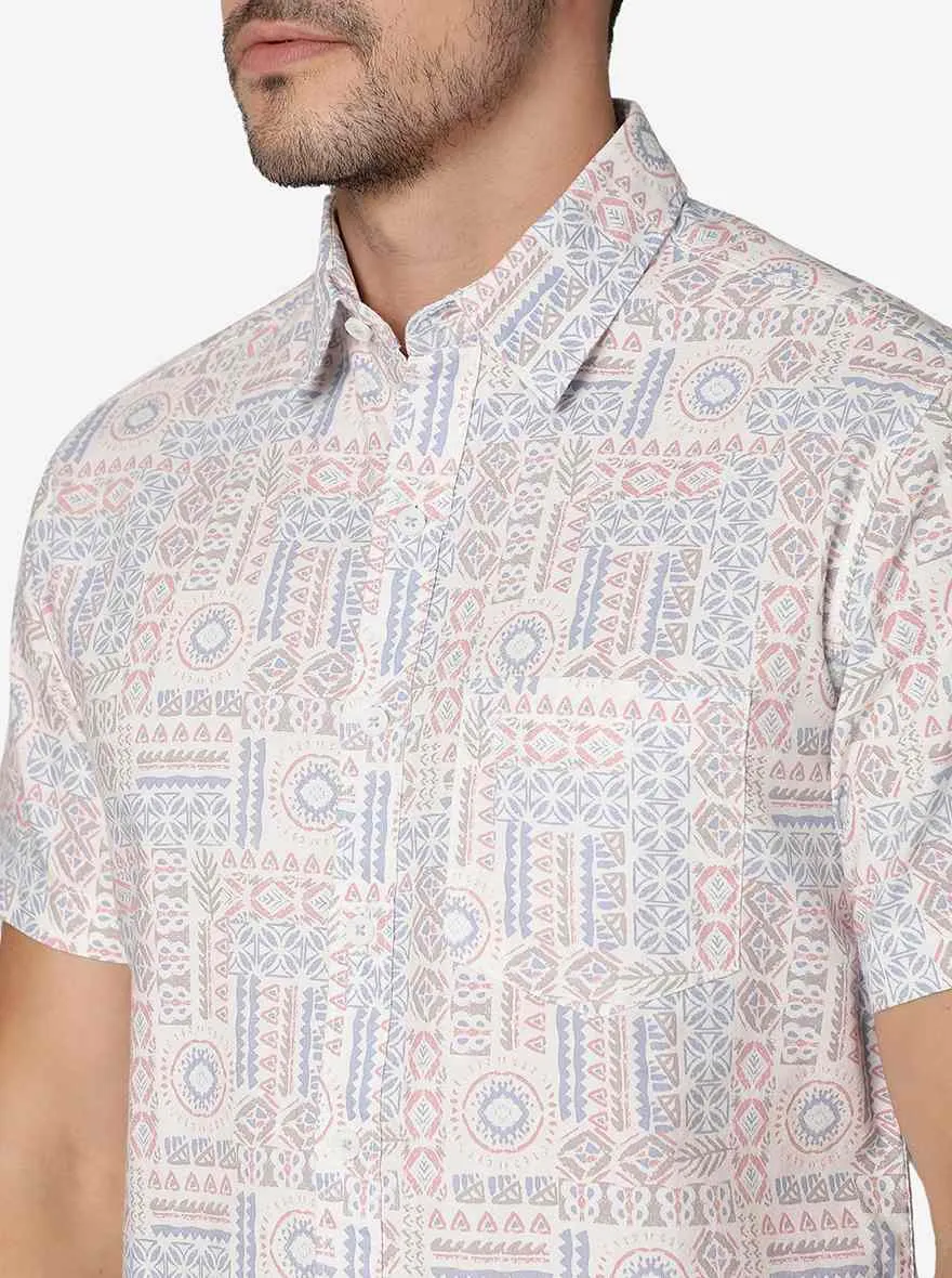 Pink Printed Slim Fit Casual Shirt | Greenfibre