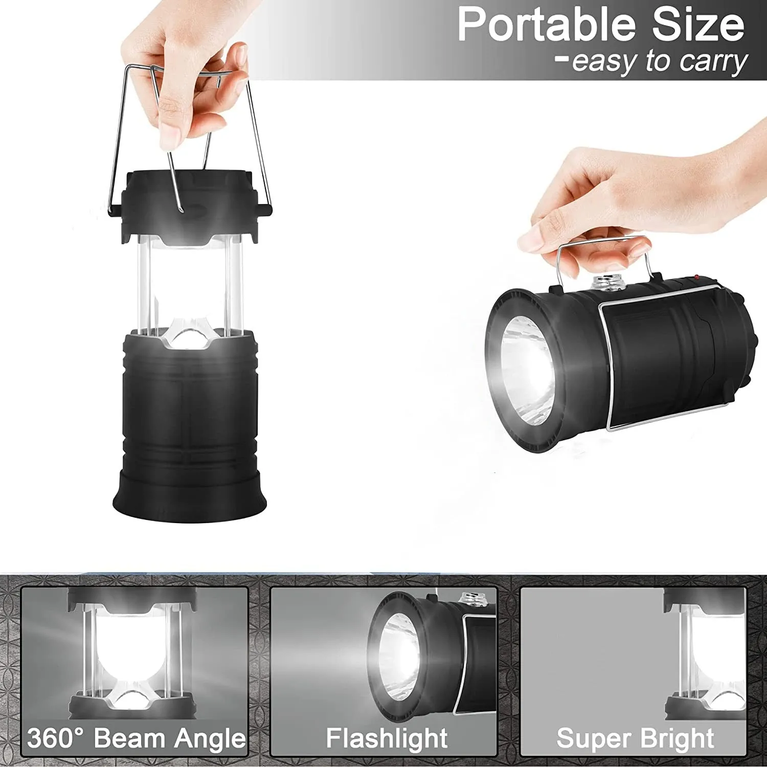 Portable LED Lightweight Waterproof Solar USB Rechargeable Camping Lantern Bn-link