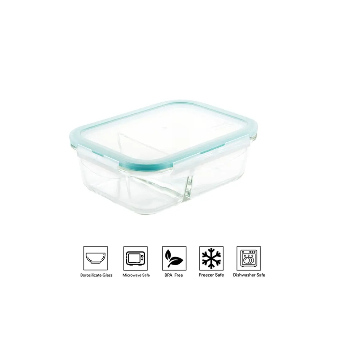 PUREFIT Multipurpose Food Storage Glass Container with divider lunch box,Airtight Glass Leak proof with Air Vent Lid Microwave & freezer Safe,Break-Free Detachable Locks,Lunch box,640ml,Pack of 4