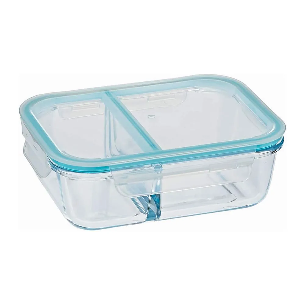 PUREFIT Multipurpose Food Storage Glass Container with divider lunch box,Airtight Glass Leak proof with Air Vent Lid Microwave & freezer Safe,Break-Free Detachable Locks,Lunch box,640ml,Pack of 4