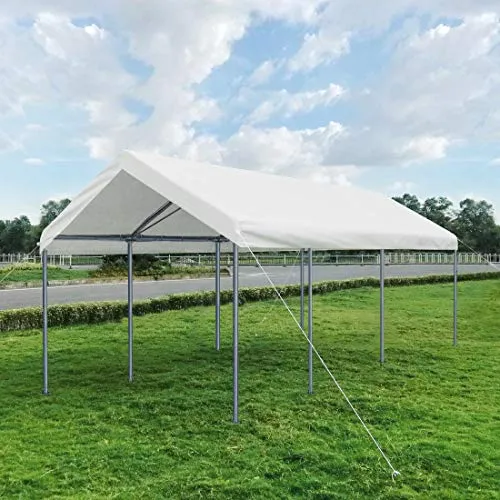 Quictent 10’x20’ Carport Upgraded Heavy Duty Car Canopy Galvanized Car Boat Shelter with 4 Reinforced Steel Cables White