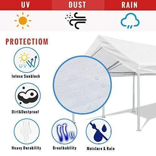 Quictent 10’x20’ Carport Upgraded Heavy Duty Car Canopy Galvanized Car Boat Shelter with 4 Reinforced Steel Cables White