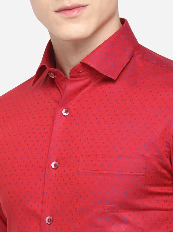 Red & Blue Printed Slim Fit Formal Shirt | Metal