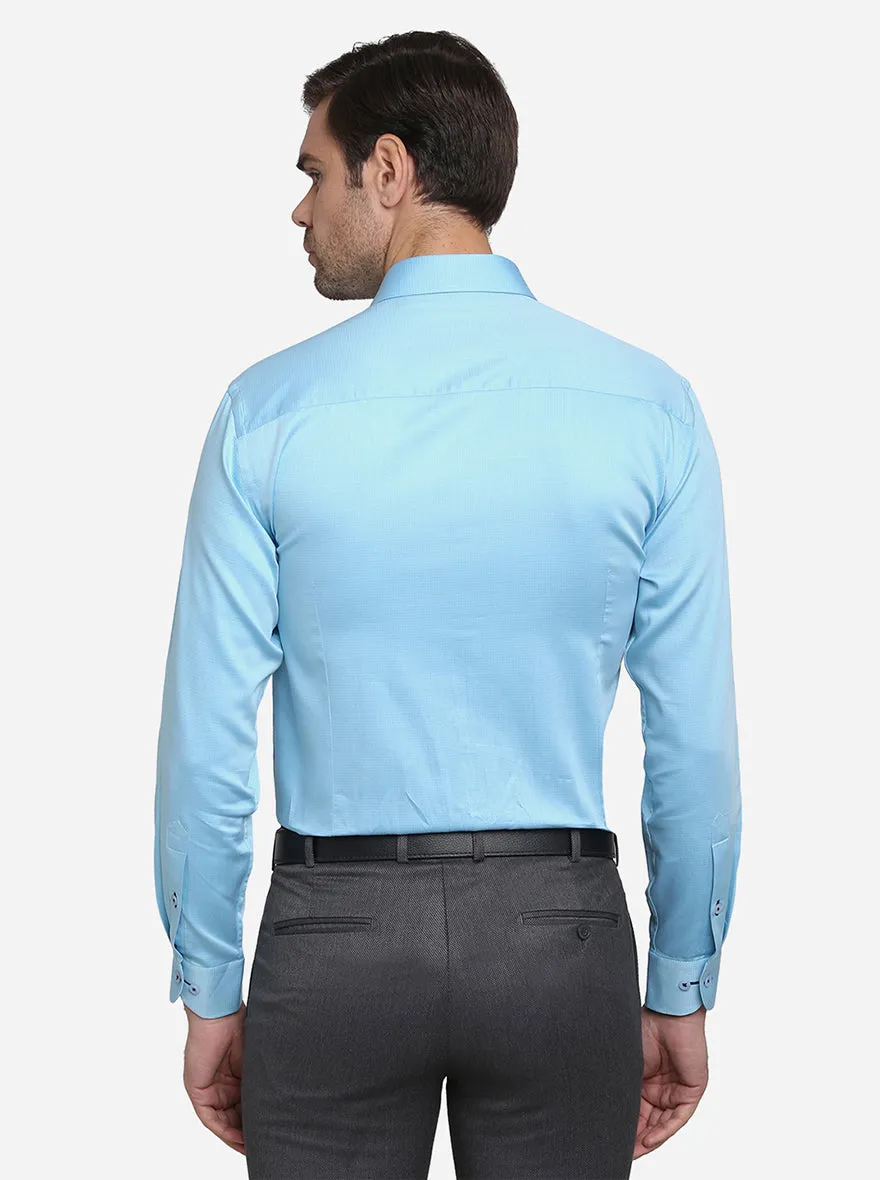 Sky Blue Dobby Slim Fit Formal Shirt | Metal