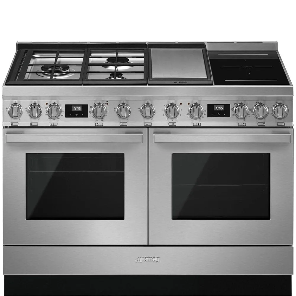 Smeg CPF120IGMPX Portofino Aesthetic Cooker with Mixed Hob, 120cm Wide - Stainless Steel