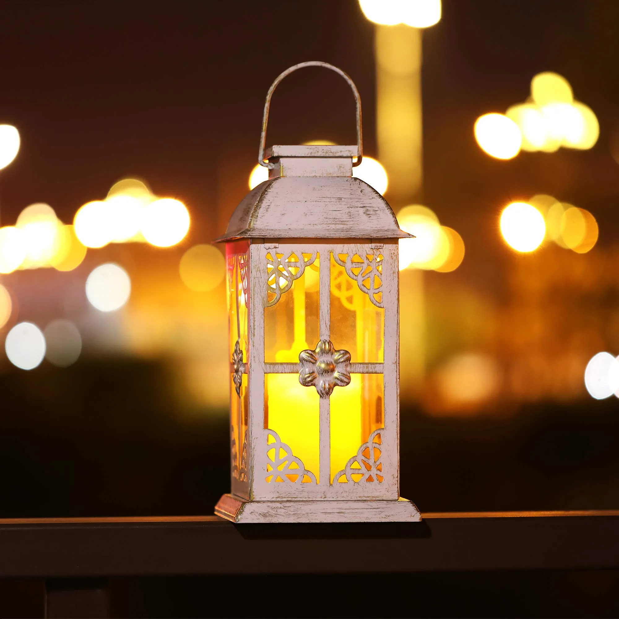 Solar Lantern Outdoor Hyacinth White Decor Antique Metal And Glass Construction Mission