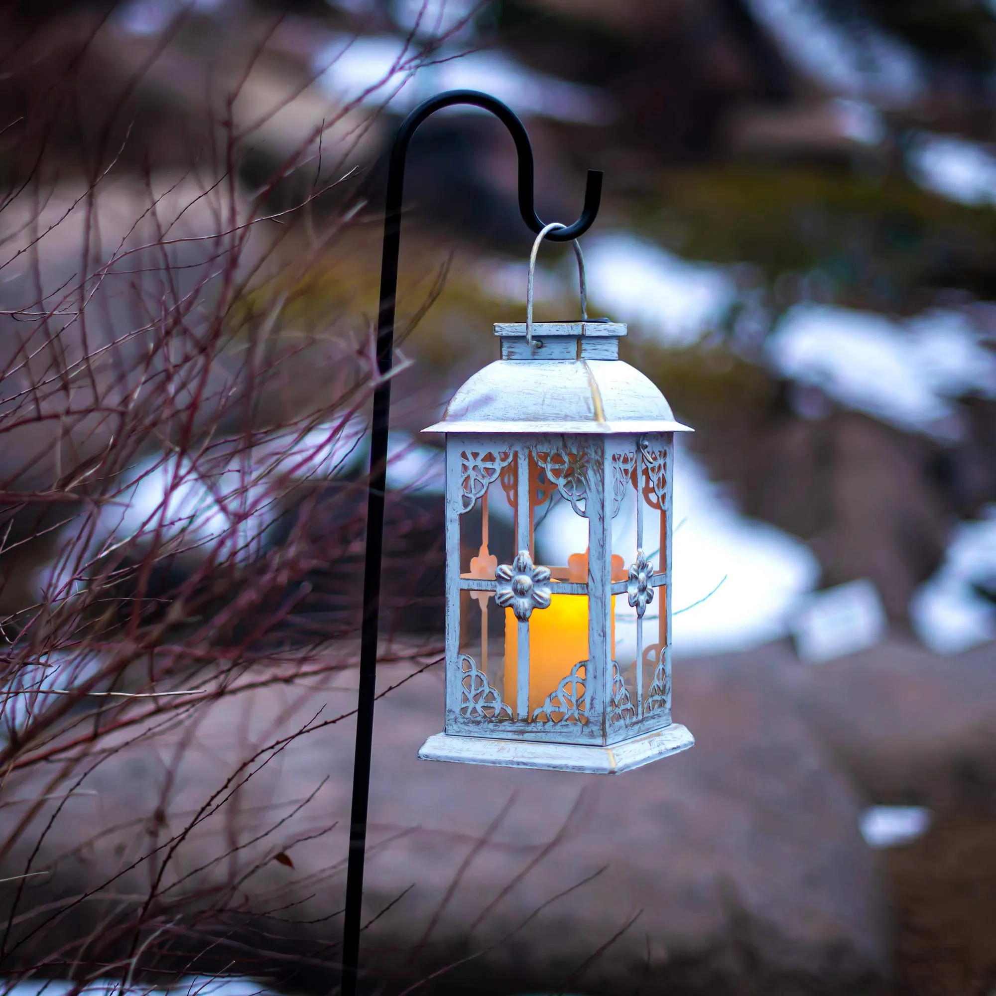 Solar Lantern Outdoor Hyacinth White Decor Antique Metal And Glass Construction Mission