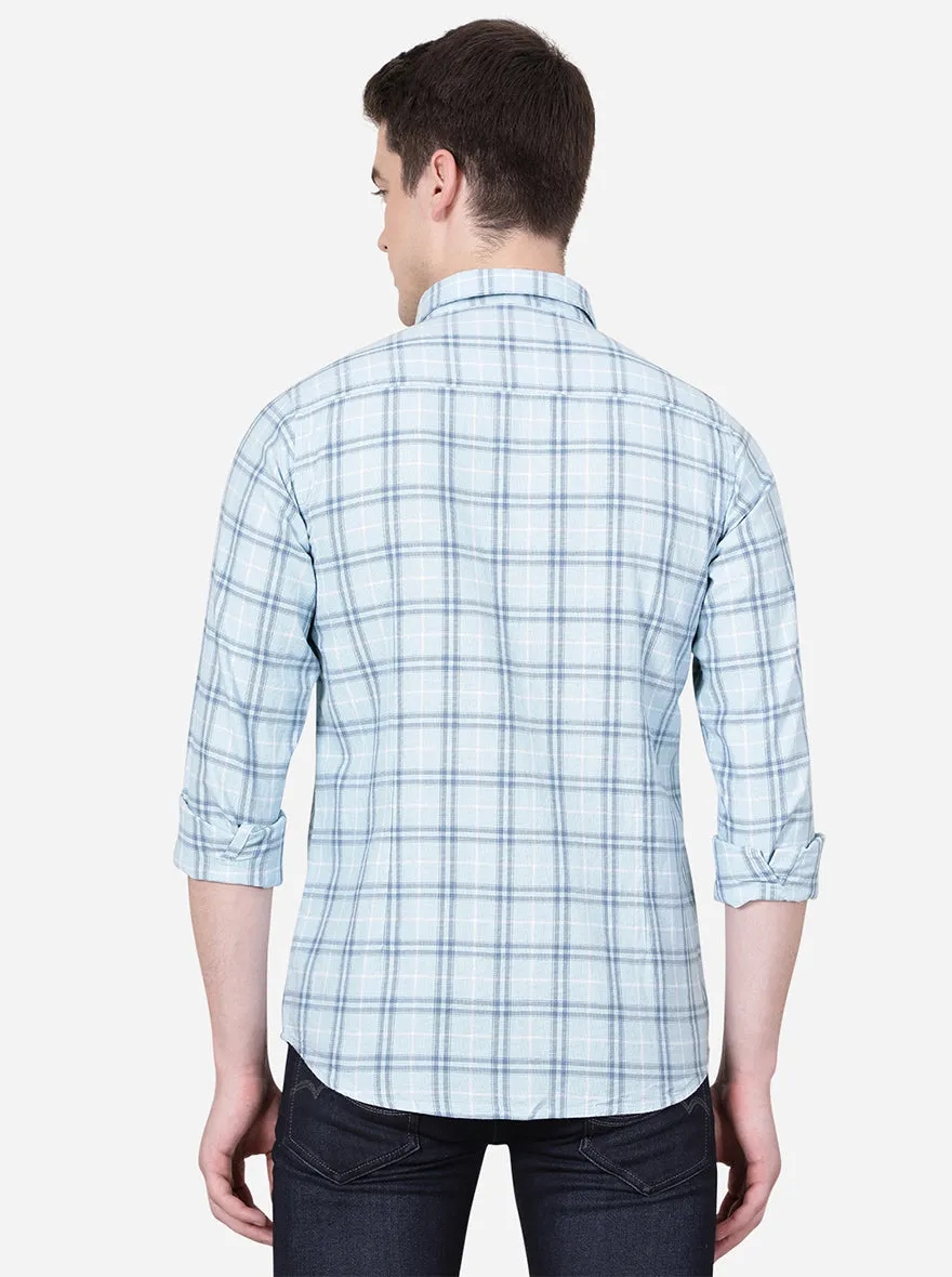 Sterling Blue Checked Slim Fit Semi Casual Shirt | JadeBlue