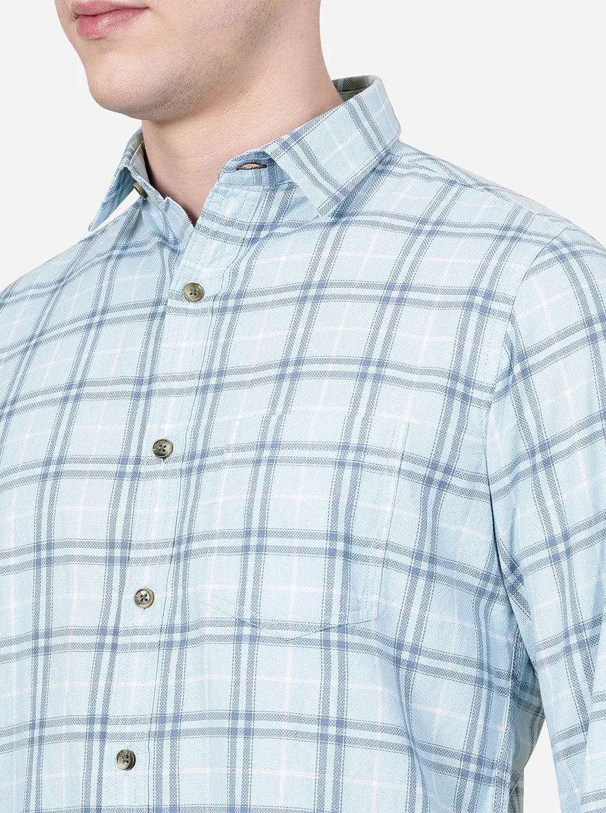 Sterling Blue Checked Slim Fit Semi Casual Shirt | JadeBlue