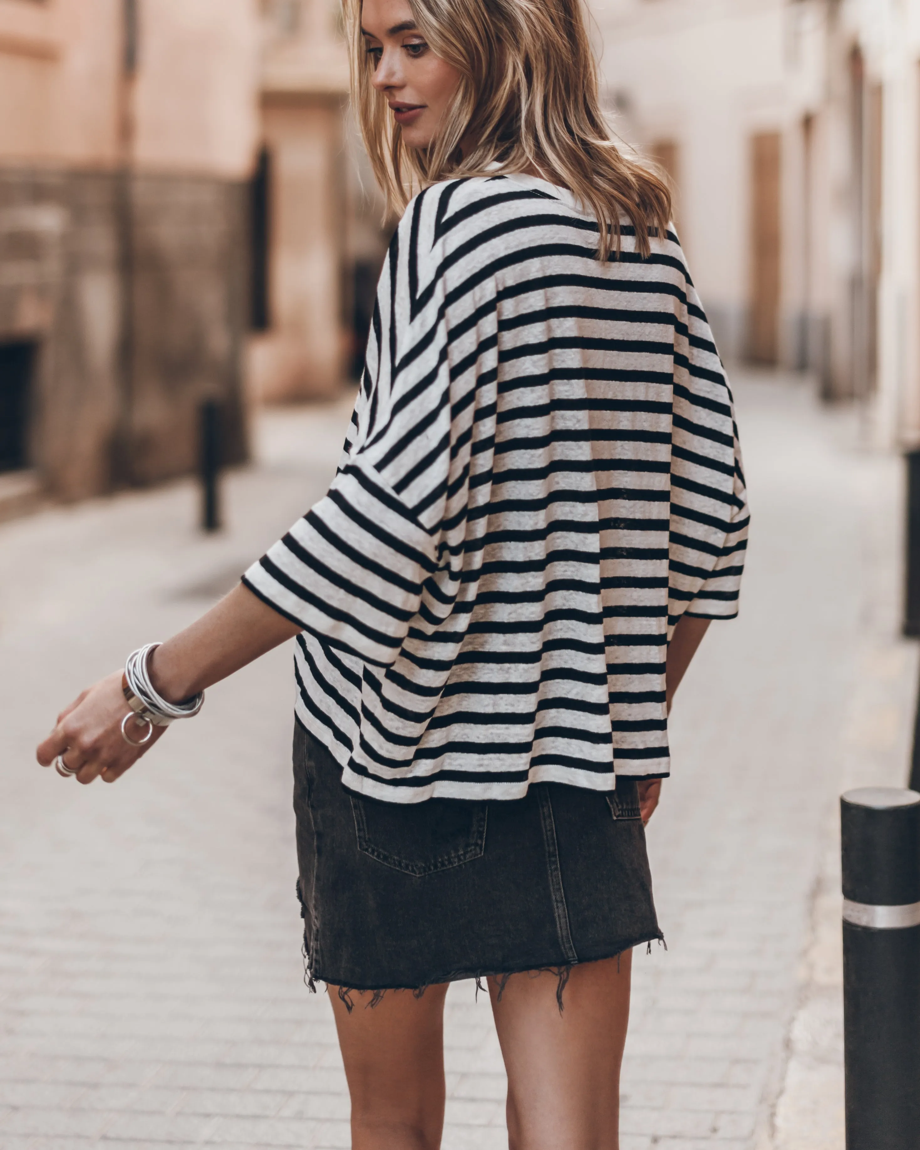 The Striped Loose Linen T-Shirt