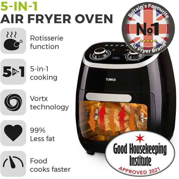 Tower T17038 Xpress 2000W 11 Litre 5-in-1 Manual Air Fryer Oven with Rotisserie