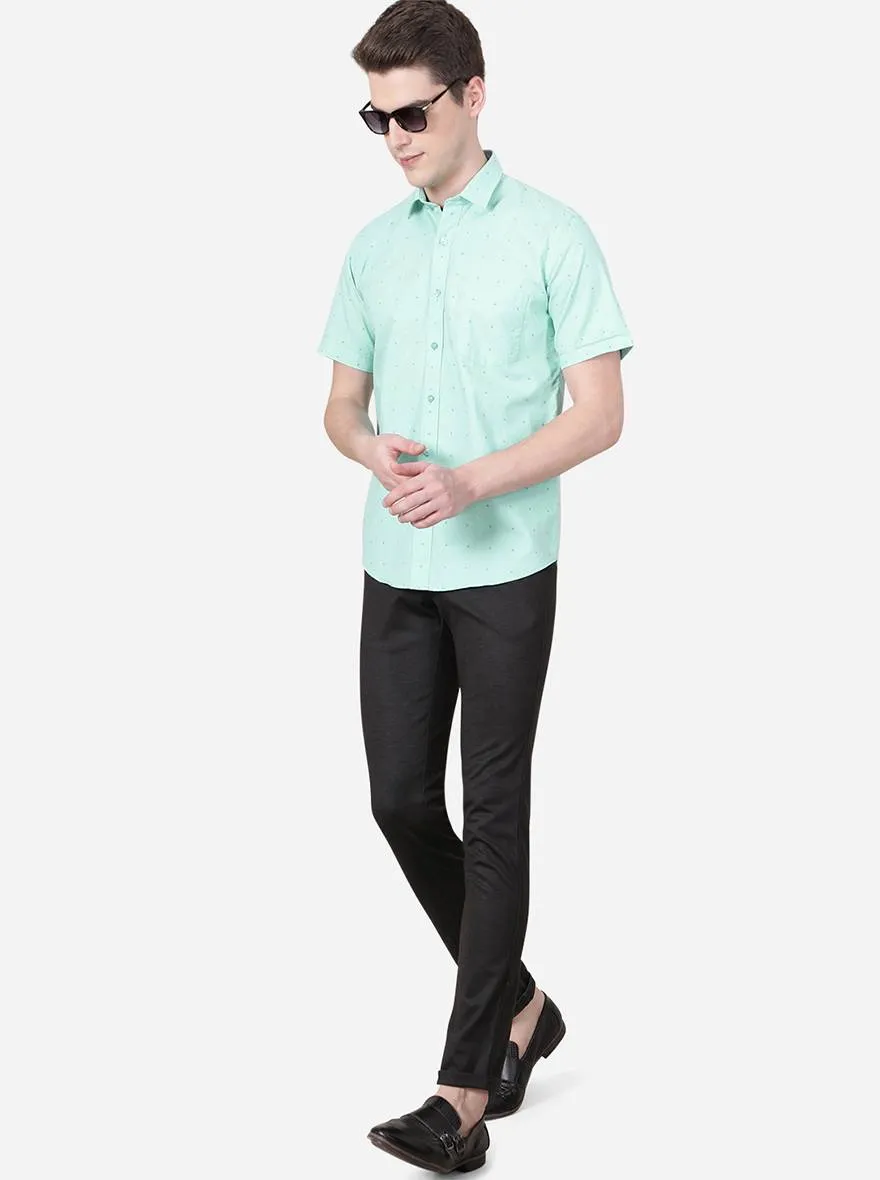 Turquoise Green Printed Slim Fit Casual Shirt | JadeBlue