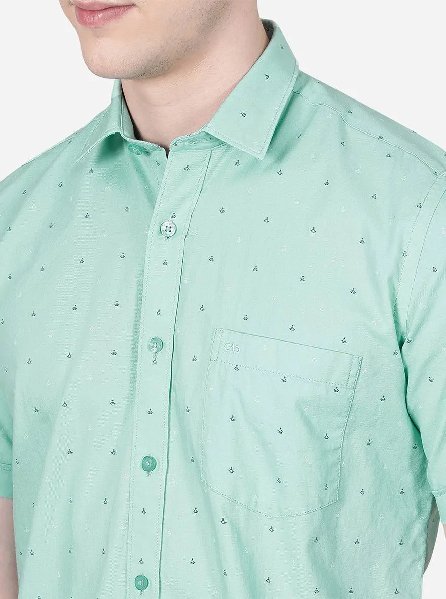 Turquoise Green Printed Slim Fit Casual Shirt | JadeBlue