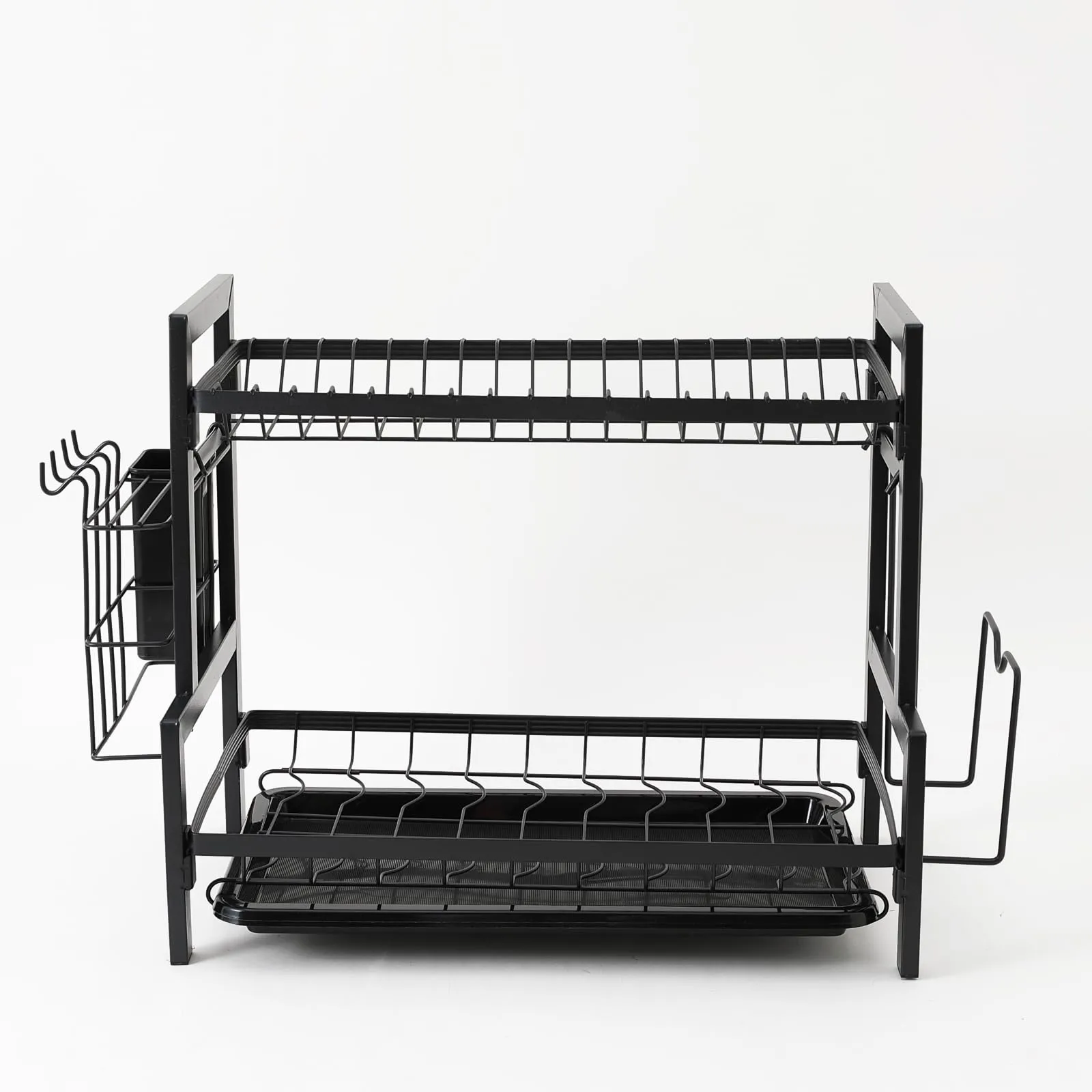 UMAI Free Mounting Dish Rack Double Set | Kitchen Utensil Organizer with Drain Pan | Multi-Purpose Storage | Strong and Durable Stainless Steel Construction | Space Saving Design (Black)