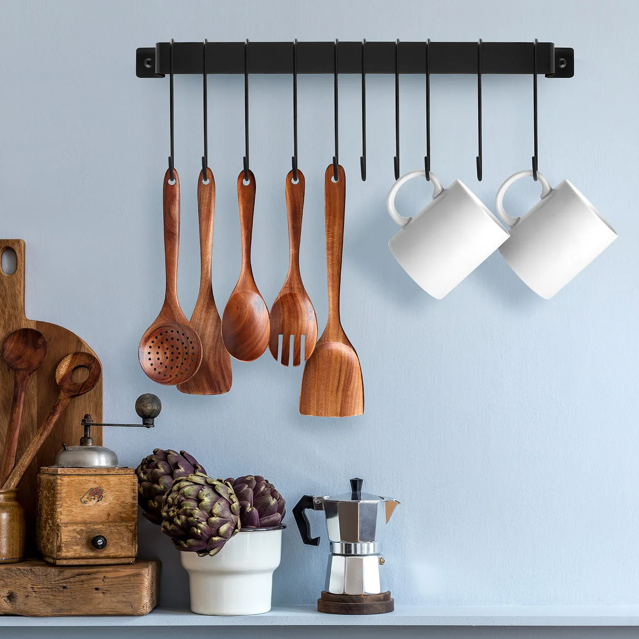 Utensil Rail Bar with Hooks