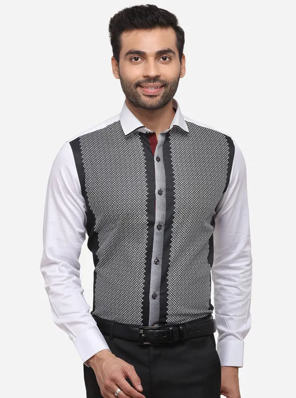 White & Black Printed Slim Fit Party Wear Shirt | JB Studio