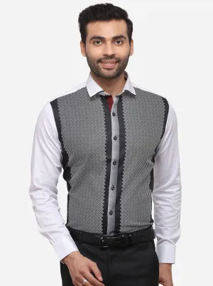 White & Black Printed Slim Fit Party Wear Shirt | JB Studio